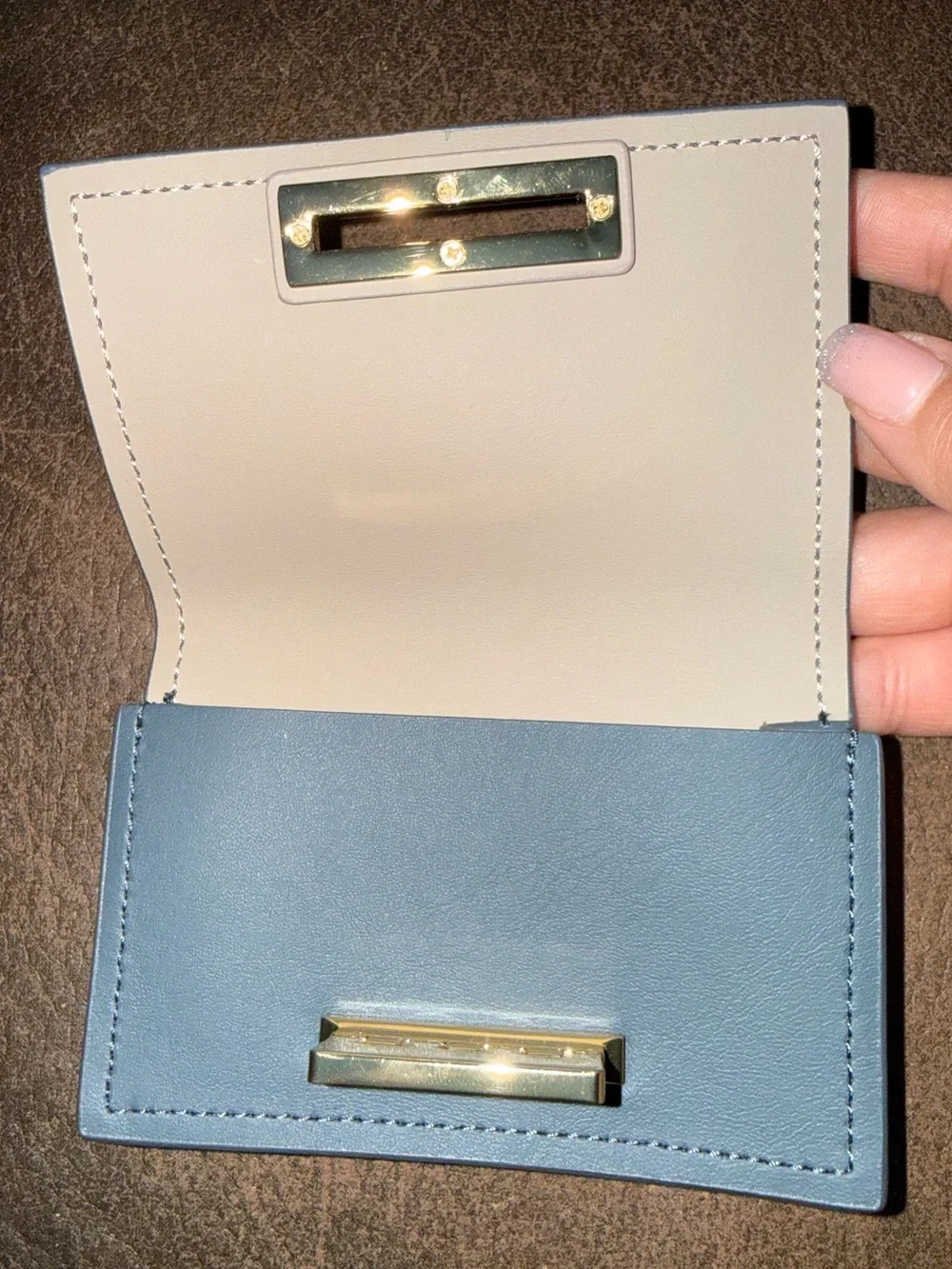 Zac Posen Eartha Grey/Gray Leather Card Wallet with Gold Clasp Hardware